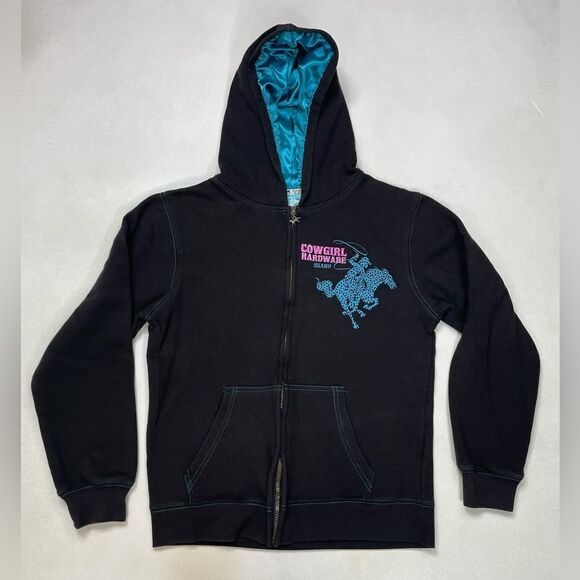 Cowgirl Hardware Rhinestones Full Zip Hoodie Women Medium Black Y2K - Picture 3 of 6